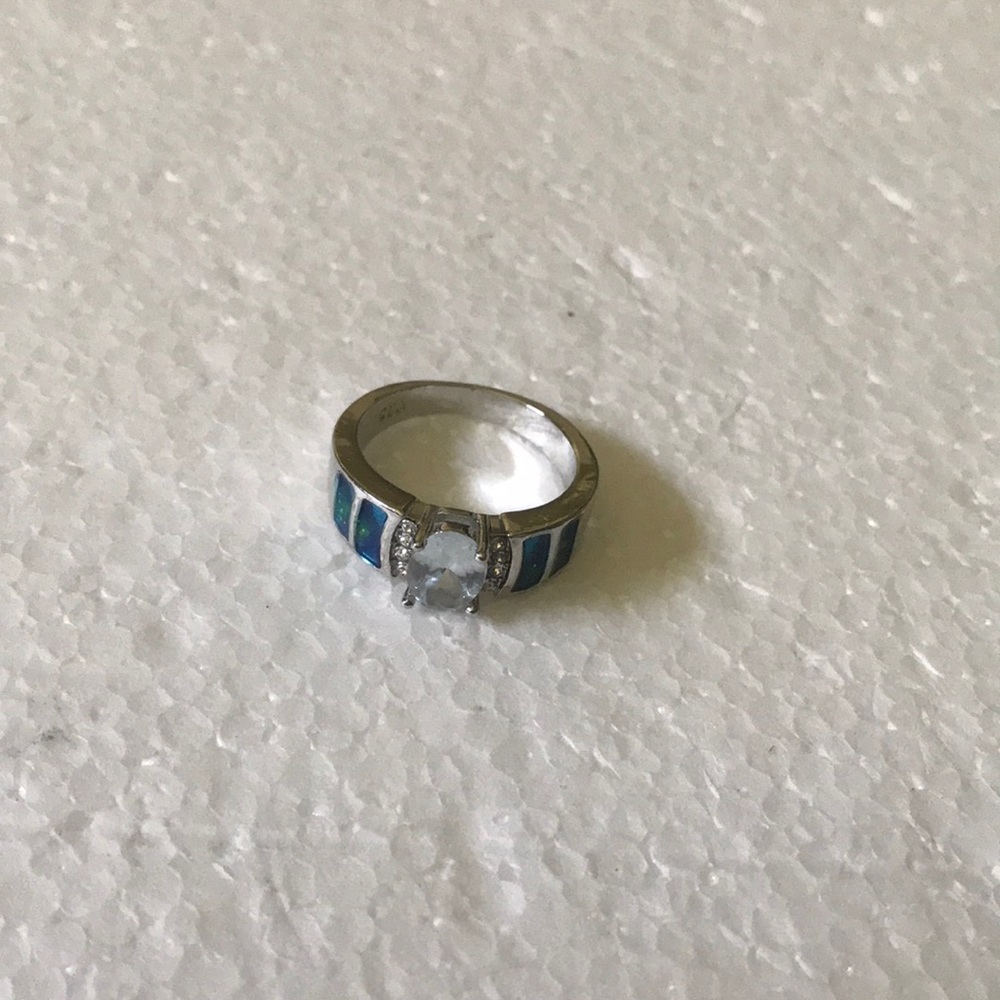 925 inlay fire opal whit sapphire ring